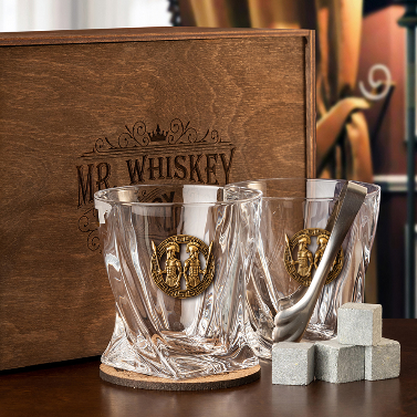 Набор из 2х бокалов для виски Квадро с накладкой "Близнецы", упаковка Mr Whiskey,