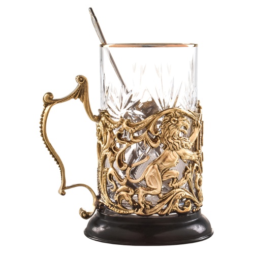 Подстаканник ручной работы С Юбилеем 75 лет в черной подарочной упаковке