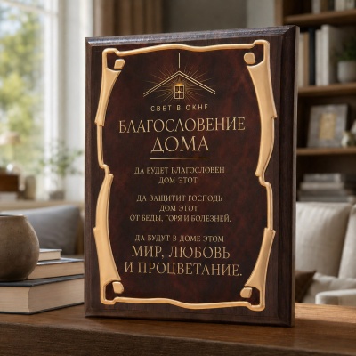 Плакетка подарочная Благословение дома. Свет в окне в черной коробке