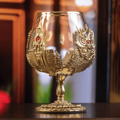 Набор 2 бокала для коньяка "Москва" и "Россия", в черной подарочной коробке