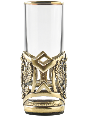 Набор 3 стопки Патрон "Герб РФ",Штоф "Timeless" накл. "Герб,эмаль"в черной под.коробке