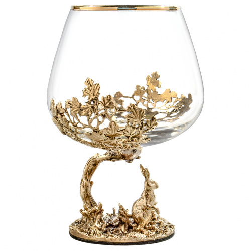 Бокал для коньяка "Заяц" 420 мл в деревянной шкатулке