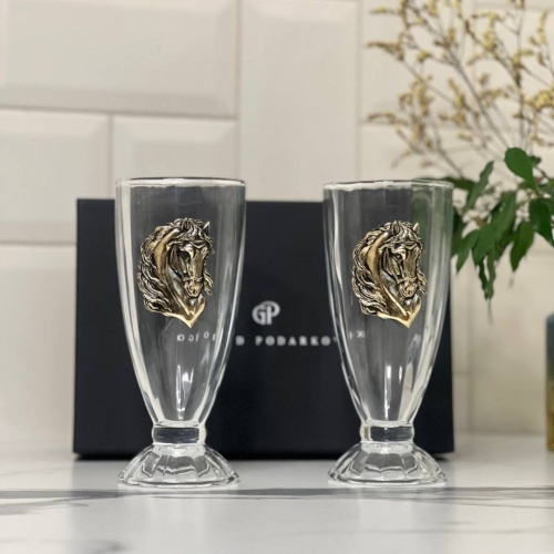 Набор для коктейлей и смузи: 2 бокала с накладками Лошадь в черной коробке