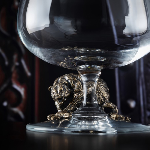 Набор из 2-х бокалов для коньяка "Лев лежачий, Медведь Гризли" в черной подарочной коробке