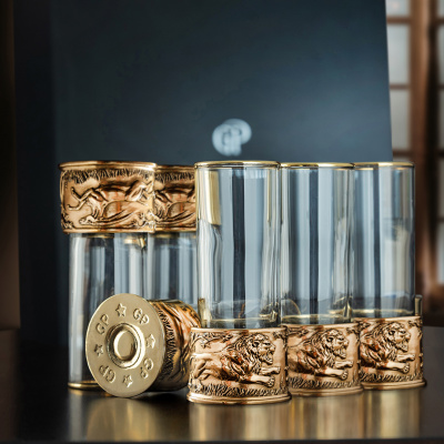 Набор из 6-ти стопок Патрон Лев с латунным основанием в подарочной коробке