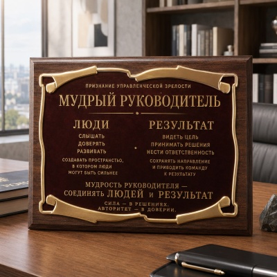Плакетка Мудрый руководитель. Признание зрелости в черной коробке