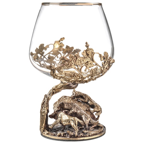 Набор 2 бокала для коньяка "Охота на Вепря" и "Охота на Медведя", в шкатулке из массива