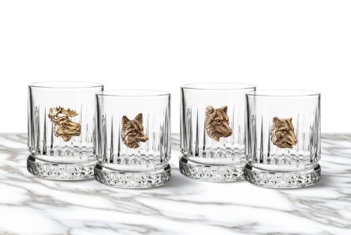 Набор 4 бокала для виски "Элизия",накл"Лиса,Волк,Лось,Медведь",черн.под.уп.