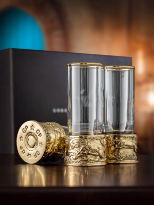 Набор из 3-х стопок Патрон Медведь с латунным основанием в подарочной коробке