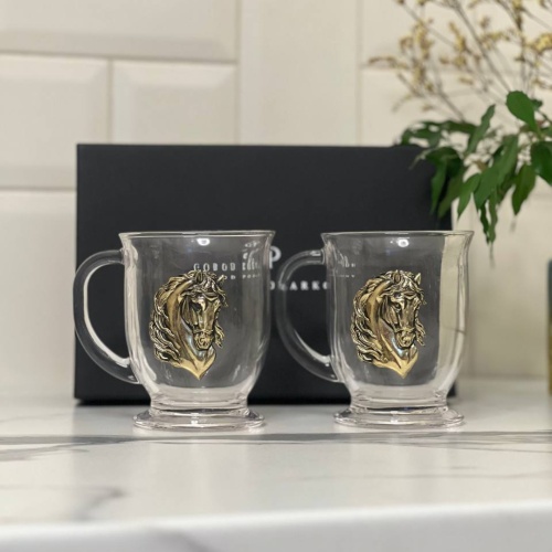 Набор для глинтвейна: 2 чашки с накладками Лошадь в черной коробке