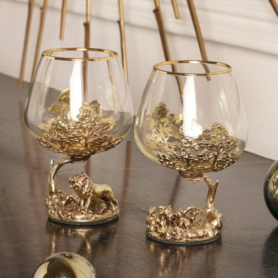 Набор 2 бокала для коньяка "Львица со львятами" и "Лев", в коробке из дизайнерского картона