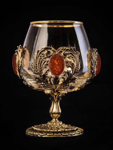 Набор 2 бокала для коньяка с искусственным камнем "Янтарь коньячный", в шкатулке из массива