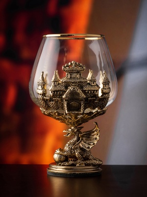 Набор из 6-ти бокалов для коньяка Дракон на шаре 420 мл в деревянной шкатулке из массива