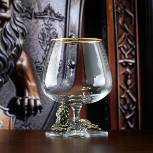 Набор из 2-х бокалов для коньяка "Лев лежачий, Медведь Гризли" в черной подарочной коробке