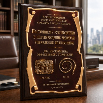 Плакетка наградная Кнут и пряник в черной коробке