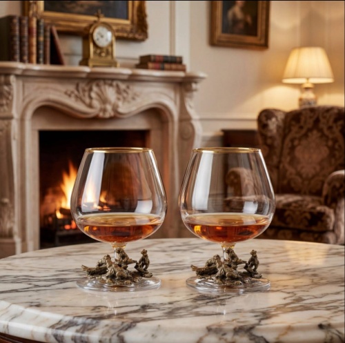 Набор из 2-х бокалов для коньяка "Медведи" в черной подарочной коробке