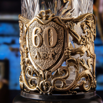 Подстаканник ручной работы "60 лет" Юбилейный в деревянной шкатулке