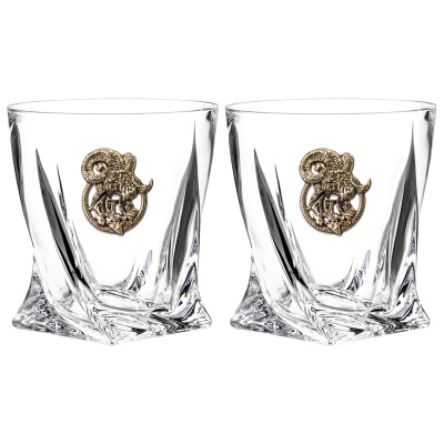 Набор 2 бокала для виски с накладкой "Козерог", в коробке из дизайнерского картона