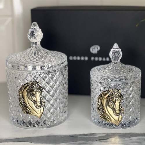 Набор Лошади: две шкатулки большая и малая с накладками Лошадь в черной подарочной коробке