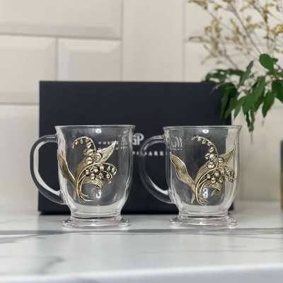 Набор для глинтвейна: 2 чашки с накладками Ландыш в черной коробке