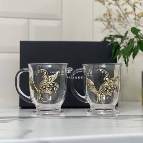 Набор для глинтвейна: 2 чашки с накладками Ландыш в черной коробке