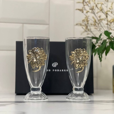 Набор для коктейлей и смузи: 2 бокала с накладками Пион в черной коробке