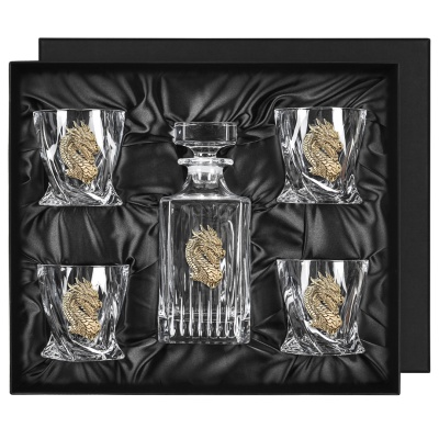 Набор Штоф "Таймлесс",4 бокала для виски "Квадро",накл. "Дракон-1", черн.под.уп.ключница