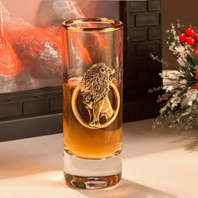 Набор из 6-ти стопок для водки Сиде с накладками Лев 1 в черной коробке