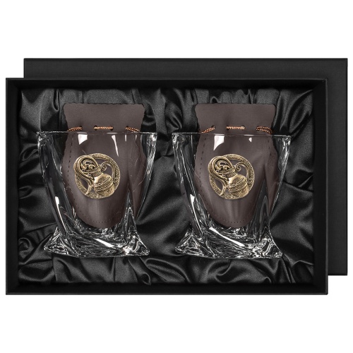 Набор 2 бокала для виски с накладкой "Водолей", в коробке из дизайнерского картона