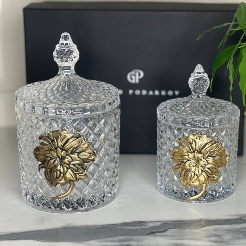 Набор Пионы: две шкатулки большая и малая с накладками Пион в черной подарочной коробке