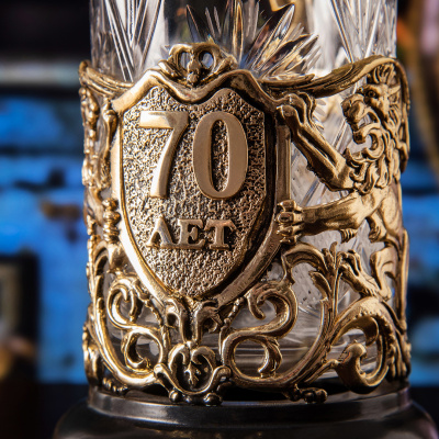 Подстаканник ручной работы "70 лет" Юбилейный в деревянной шкатулке