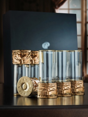 Набор из 6-ти стопок Патрон Орел с латунным основанием в подарочной коробке