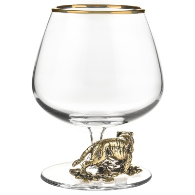 Набор из 2-х бокалов для коньяка "Тигр, Медведи" в черной подарочной коробке