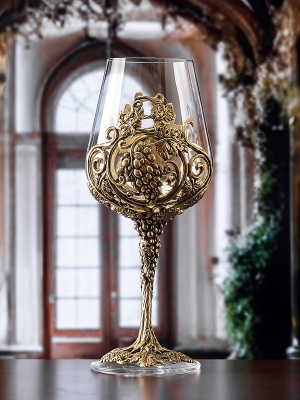 Набор 4 бокала для вина "Лоза Роял", в деревянной шкатулке