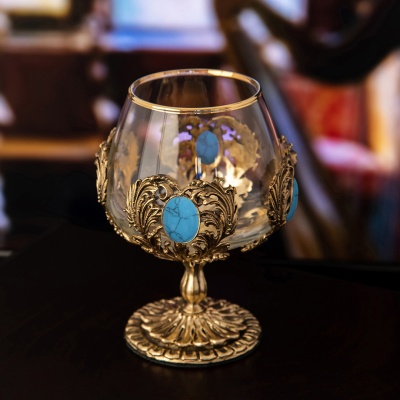 Бокал для коньяка с искусственным камнем Бирюза 420 мл в подарочной коробке
