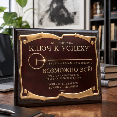 Плакетка наградная Ключ к успеху! Возможно всё! в черной коробке