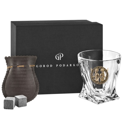 Бокал для виски с накладкой "Близнецы", в коробке из дизайнерского картона