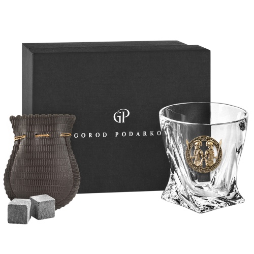 Бокал для виски с накладкой "Близнецы", в коробке из дизайнерского картона