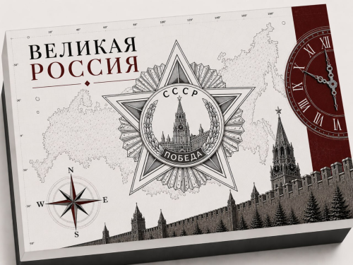 Набор из 4-х крученых бокалов для виски с накладками Орден Победы в подарочной коробке с печатью