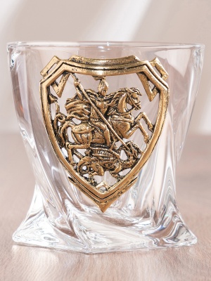 Набор 2 бокала для виски "Квадро", накл."Георгий Победоносец",камни,мешки,в черной коробке