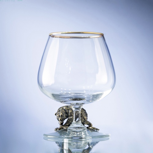 Набор из 2-х бокалов для коньяка "Лев лежачий, Медведь Гризли" в черной подарочной коробке