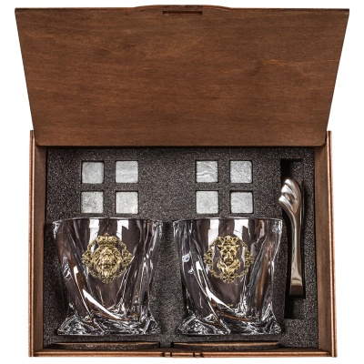 Набор 2 бокала для виски с накладкой "Лев" и "Львица", в шкатулке Mr Whiskey