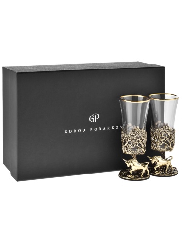 Набор 2 лафитника "Бык", в черной подарочной упаковке.