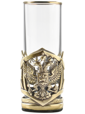 Набор 3 стопки Патрон "Герб РФ",Штоф "Timeless" накл. "Герб,эмаль"в черной под.коробке