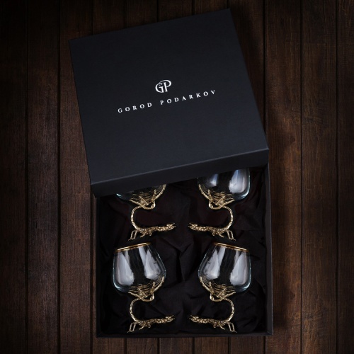 Набор 4 бокала для коньяка  (Р) "Скорпион" новый, в черной подарочной упаковке(ключница).