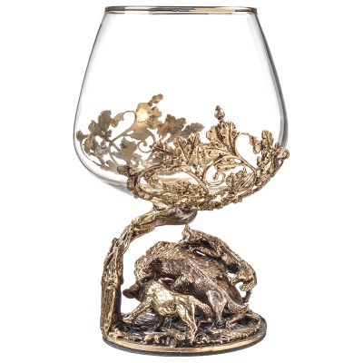 Набор 2 бокала для коньяка "Охота на Вепря" и "Охота на Утку", в шкатулке из массива