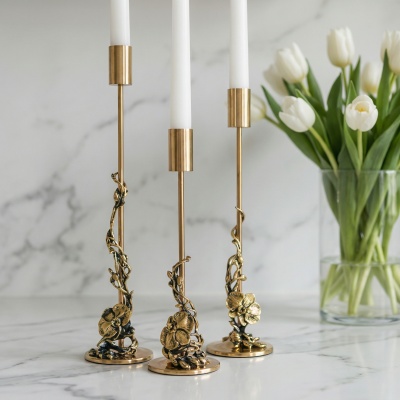 Подарочный набор из 3 подсвечников "Орхидея" в подарочной коробке