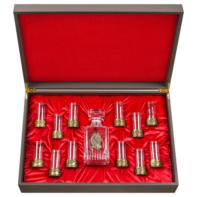 Набор Штоф"TImeless",накл "Дракон-1",12 стопок патрон "Дракон",чемодан,красн.ложемент