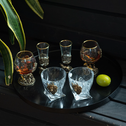 Подарочный набор для коньяка виски и водки "Лев №1" в подарочной коробке