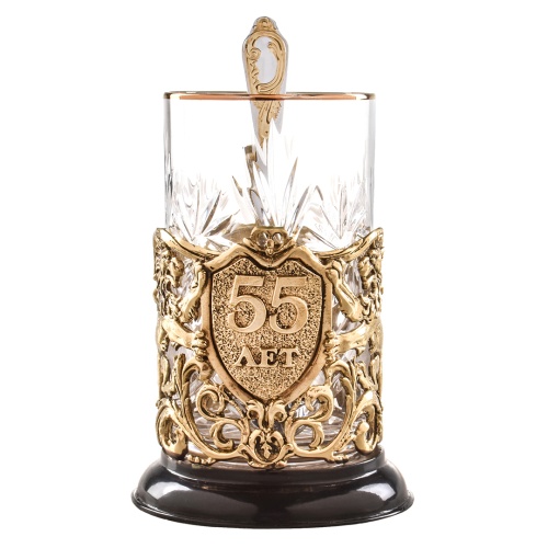 Подстаканник ручной работы  С Юбилеем 55 лет в черной подарочной упаковке